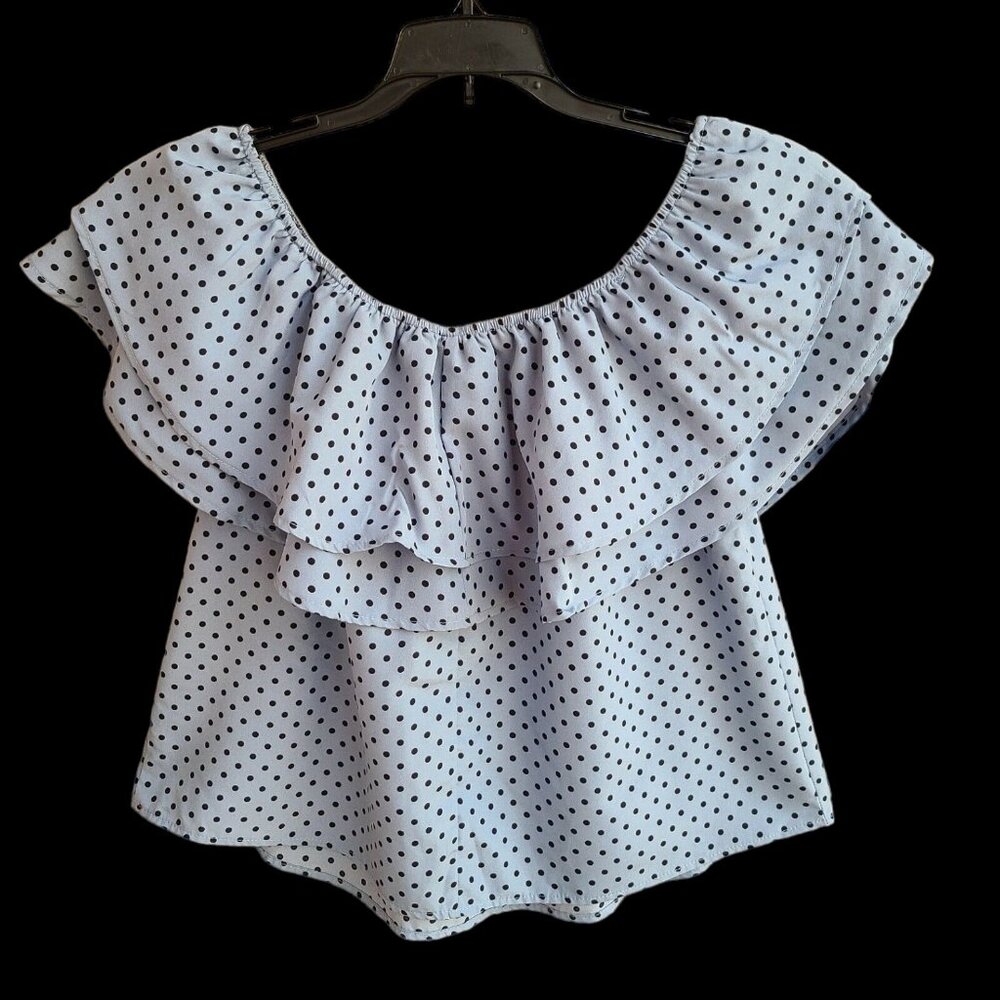 Women's Off Shoulders Ruffled Top Blouse Blue Polka Dot Size L - Active USA